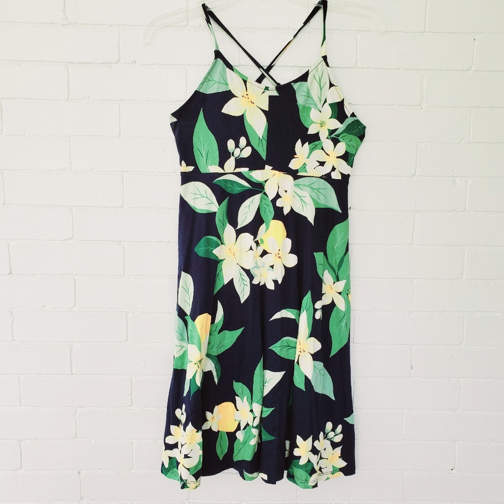 Old navy lemon print dress navy blue size xl girls